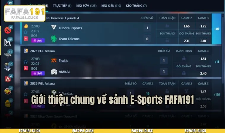 Giới thiệu chung về sảnh E-Sports FAFA191