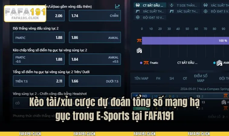 Kèo tài/xỉu cược dự đoán tổng số mạng hạ gục trong E-Sports tại FAFA191