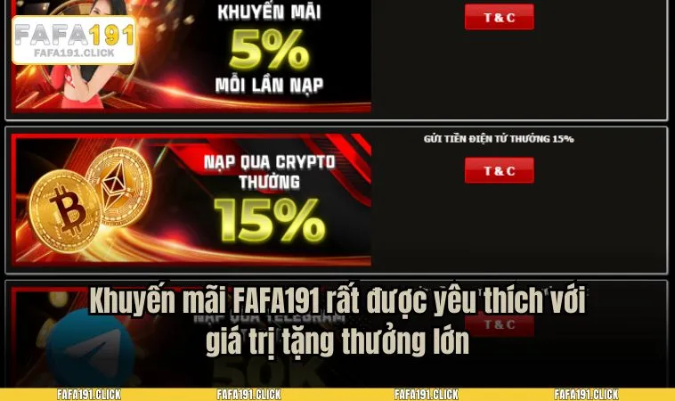 Khuyến mãi FAFA191 rất được yêu thích với giá trị tặng thưởng lớn