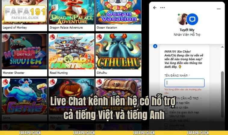 Live Chat kênh liên hệ có hỗ trợ cả tiếng Việt và tiếng Anh