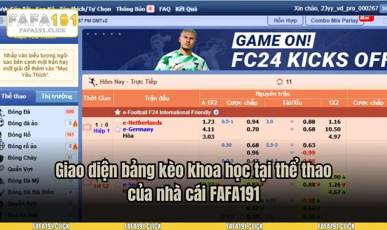 Giao diện bảng kèo khoa học tại thể thao của nhà cái FAFA191